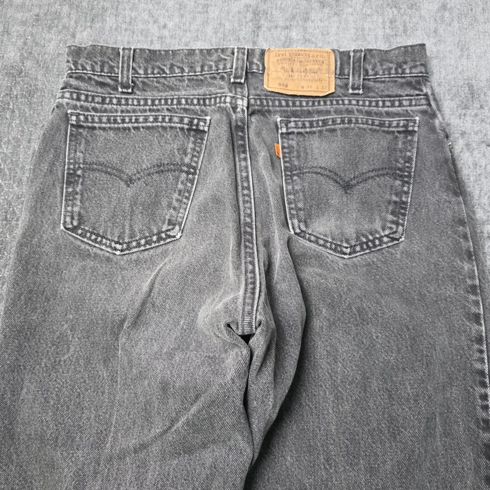 Vtg Levis 550 Jeans Mens 34x32 Fit 32x29 Black Orange Tab Relaxed 90s Denim USA
